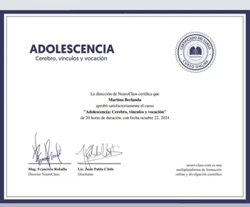 Certificado — Adolescencia: cerebro, vínculos y vocación