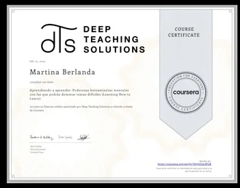 Certificado — Aprendiendo a aprender, herramientas mentales para dominar temas difíciles