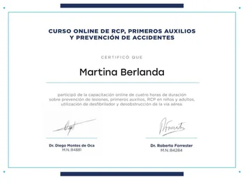 Certificado — RCP, Primeros auxilios y prevención de accidentes